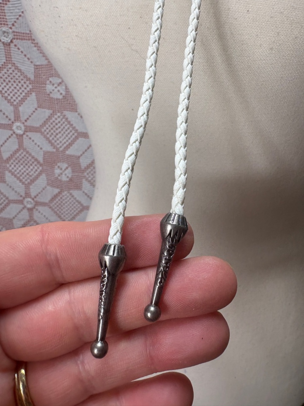 Handcrafted Butterfly Bolo Tie Necklace White Braided Cord - Picture 5 of 7